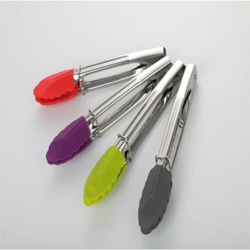 Small Cooking Tongs Silicone Non-Slip Stainless Steel Kitchen Tongs Serving Clamp Mini BBQ Tongs Cooking Clip Pastry Clamp