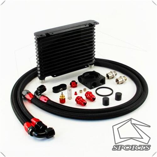 10AN 32MM 13 Rows Universal Engine Oil Cooler+73 degree Thermostat Sandwich Plate kit Black