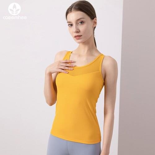 Neckline Mesh Slim Fitting Tank Women With Removable Cups Yoga Shirt Sleeveless Sweat-wicking Quick-dry Fitness Tank Top Woman