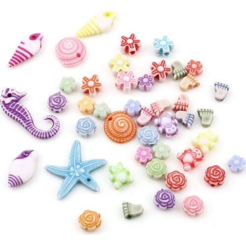 Cute Acrylic Beads Bear Animal At Random Color Flower Ocean Beads Star Fish Pattern Loose Spacer Beads DIY Jewelry Gifts,1000PCs