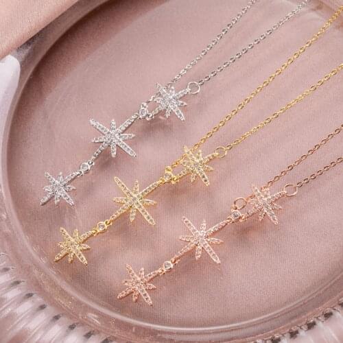 Fashion Crystal 3 Star Pendant Necklace Stainless steel Chain For Women Girls Geometric Copper Charms Choker Jewelry Party Gifts