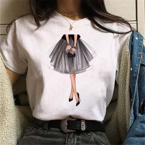 Maycaur New Women T Shirt Harajuku Trend Black Dress Printed T-Shirt Summer Vogue Short Sleeve Casual Hip Hop Tees Tops