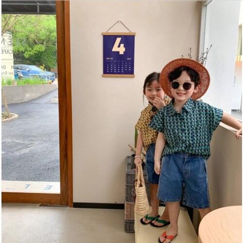 2021 new girls boys printed shirt cotton summer short sleeve kids top