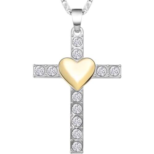 New Fashion Heart Shape Crystal Rhinestone Cross Necklace Pendant Prayer Choker Cross Pendants Jewelry For Women Jewelry Gift