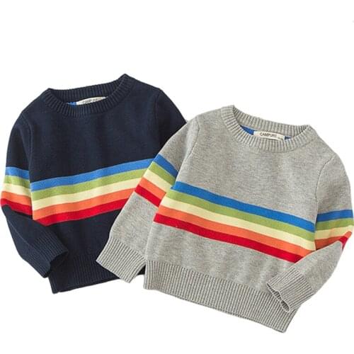 New Baby Boys Clothes Sweater Girls Child Autumn Winter Clothes Kids Pullover Clothing Striped Rainbow Knitted Sweater Soft