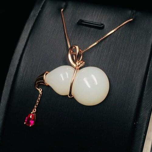 Brand New Retro S925 Silver Hetian Jade Pendant Fashionable Atmosphere Gourd Necklace, Send Girlfriend Birthday Gift