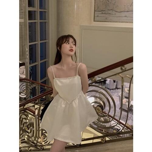 Solid Sleeveless Strap mini Dresses Party Club Sexy Backless Elegant beading Dress Women Vestidos