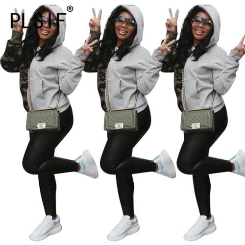 Autumn Winter Camouflage Patchwork Coat Full Sleeve Hoodies Sexy Women Tops Casual Party Jackets