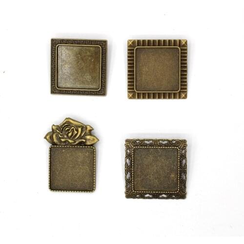 Brooch Base Safety Pin Rivet Fixed Beautiful and Durable Zinc Alloy Square Bronze/old Silver Inner Diameter 25mm 5pcs/bag Metal