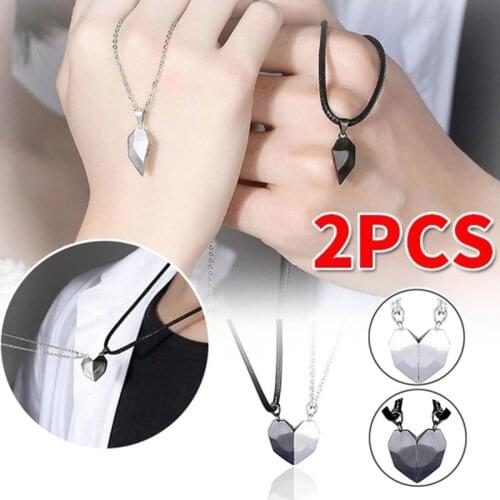 2pcs Couple Necklace Magnet Suction Wishing Stone Creative Attraction Pendants MenWomen Love for Long Distance Girlfriend Women