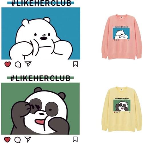 Couple Cartoon Panda Stickers On Clothes Cute Polar Bear Iron On Thermal Transfer For Clothing A-level Applique on clothes Decor