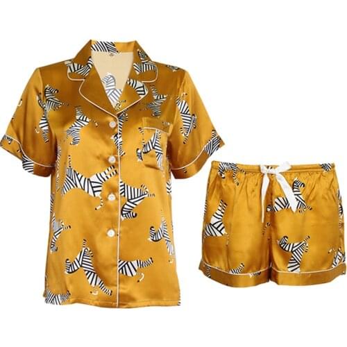 Falaishuka New Zebra Short-Sleeved Shorts 100% Mulberry Silk Silk Pajamas Silk Home Wear T8163