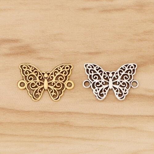 50 Pieces Tibetan Silver/Gold Butterfly Connector Charms for Bracelet Jewellery Making Accessories 20x14mm