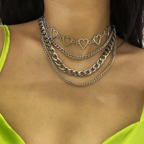 European And American Punk Style Simple Silver Metal Chain Aluminum Chain Multi-Layer Necklace Street Hip Hop Fashion Jewelry