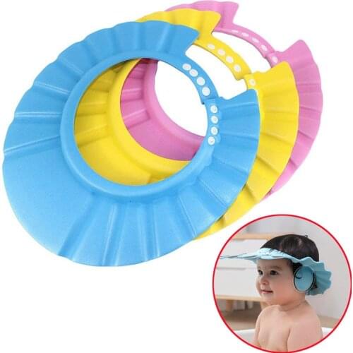 2021 Adjustable Baby Safe Bath Shower Cap Hat Soft Protect Eye Water Proof Hair Wash Shield For Infant Elastic Shampoo Cap