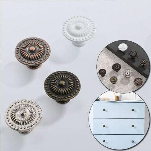 Retro Cabinet Pull Handles Alloy Round Kitchen Drawer Wardrobe Cabinet Door Knobs Furniture Hardware Component Fitting