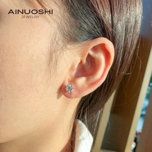 AINUOSHI 0.5ct/1.0ct/2.0ct Classic Round Cut Moissanite Stud Earrings For Women 925 Silver Jewelry Gifts