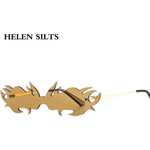 Punk Rimless Flame Sunglasses Women New Fashion Brown Pink Frameless Trend Sun Glasses Female Unique Siamese Eyeglasses Lunette