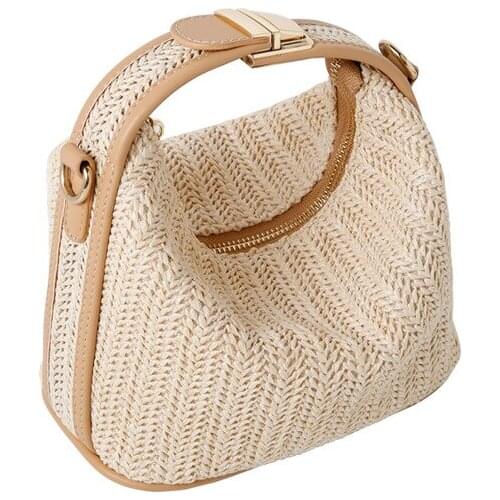 Aaby 2021 New Fashion Ladies Straw Crossbody Bag High Quality Straw Summer Shoulder Bag With Zipper Long PU Strap Handbag