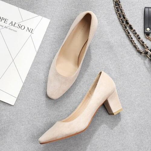 Korean design thick high heels single shoes woman high quality flock pumps square toe OL working shoes brief high heels NS77