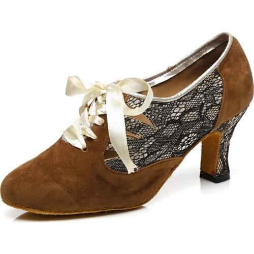 Girls Lace Ballroom Latin Dance Shoes Woman Soft Bottom Salsa Bachata Dancing Shoe Women Closed Toe Latin Shoes for Kids Ue33-43