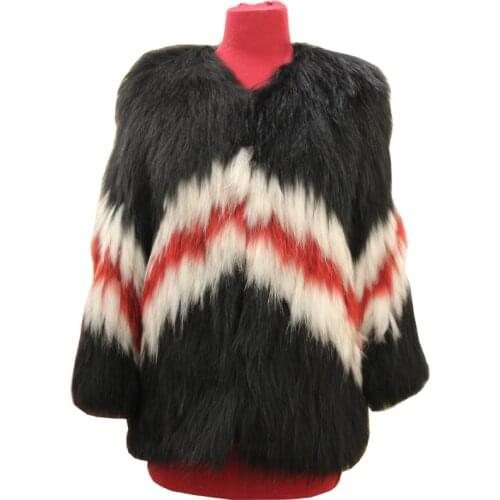 Knit raccoon fur coat female long section hit color long sleeve Korean version of the round neck anti-season 2019 winter