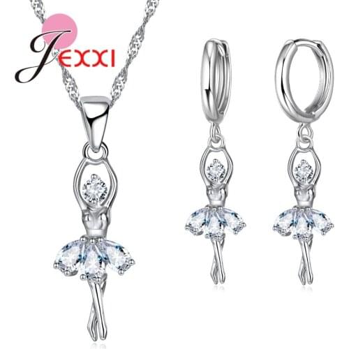 High Quality Earring /Necklace Fashion Jewelry Set 925 Sterling Silver For Women Girl Humanoid Dance Ballet Modeling