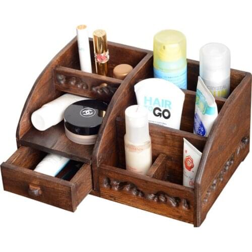 Cosmetics storage box solid wood office desk dressing drawer box lipstick finishing jewelry box double deck jewelry box