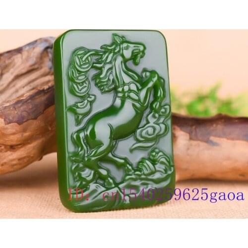 Green Jade Horse Pendant Natural Charm Gifts Amulet Carved Men Chinese Fashion Jewelry Women Jadeite Necklace