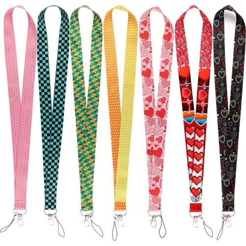 ZF3332 1pcs Demon Slayer Heart-shaped Love Fashion Lanyard Badge ID Lanyards Phone Rope Key Lanyard Neck Straps Accessories