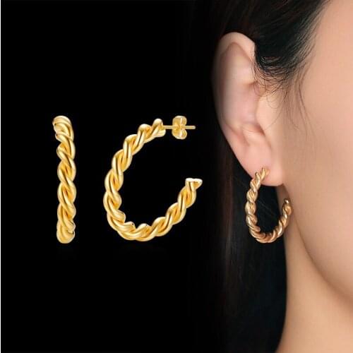 Women Gold Color Open Hammered Hoop Earrings Female Modern Minimalist Metal Earring Geometrical Hoops Earrings