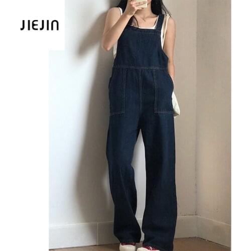 Blue Denim Jumpsuit Women Wide Leg Denim Jumpsuit Baggy Bib Jean Rompers Pant Boyfriend Cowboy Overalls Plus Size Women Spring