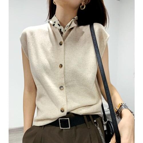 21 Spring and autumn new wool vest womens stand-up collar knitted cardigan sleeveless sweater fashion slim coat cashmere vest