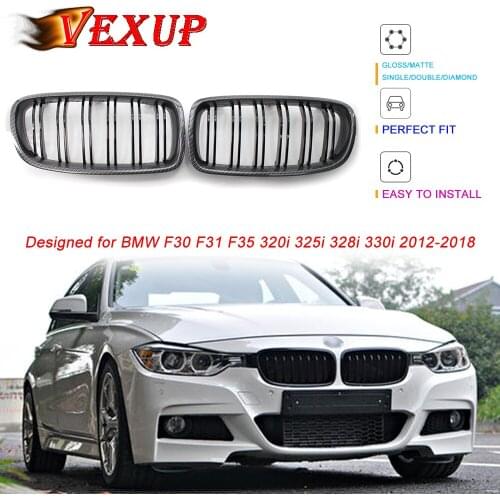 1Pair Carbon Weave Double Slat Front Kidney Grille Grill For BMW 3Series F30 F31 F35 320i 325i 328i 330i 2012-2018