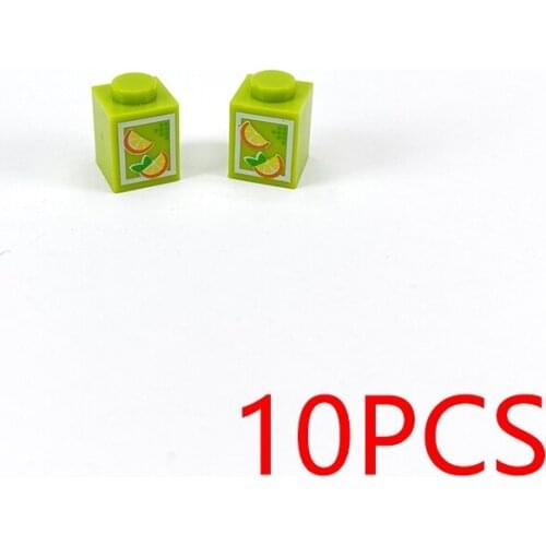 10PCS Print Beverage Drink Pattern 1x1 MOC Building Blocks Tile Construction Classic Brick Toys Kids Learning Education