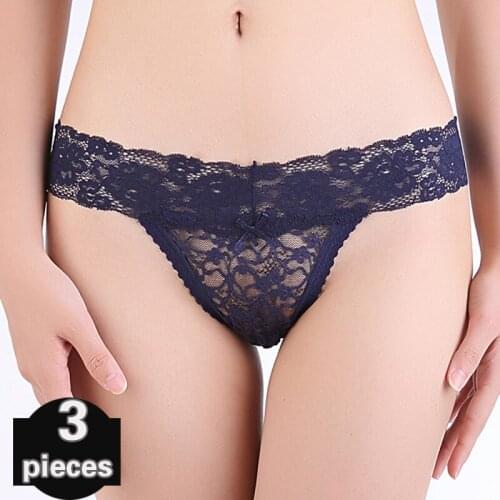 3 pcs Womens underpants Sexy lingerie thong low-waist Female underwear Womens lace shorts plus size women underpants