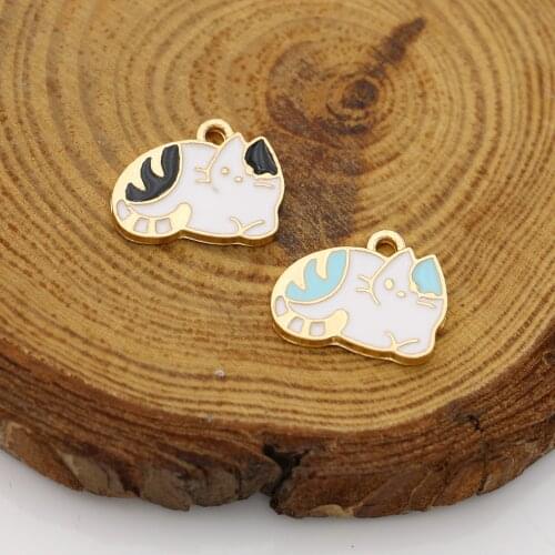5Pcs Gold Color Enamel Cat Charms Pendant for Jewelry Making Earrings Bracelet Necklace Accessories DIY Findings