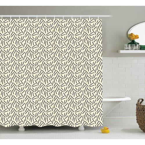 Abstract Shower Curtain Black Asymmetrical Lines Light Colored Simple Modern Artistic Waterproof Polyester Bath Curtains