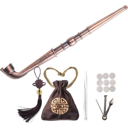 Free shipping 2pcs/lot Fashion long gold Metal tobacco pipes Smoking Pipe Gift for men