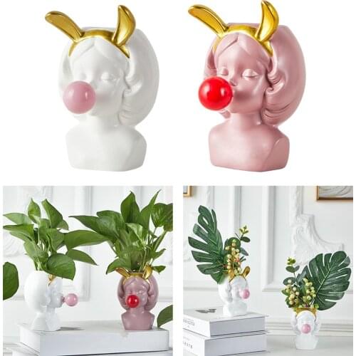 2PCS Girl Blowing Bubbles Succulent Cactus Planter Pot Garden Flower Holder Bowl