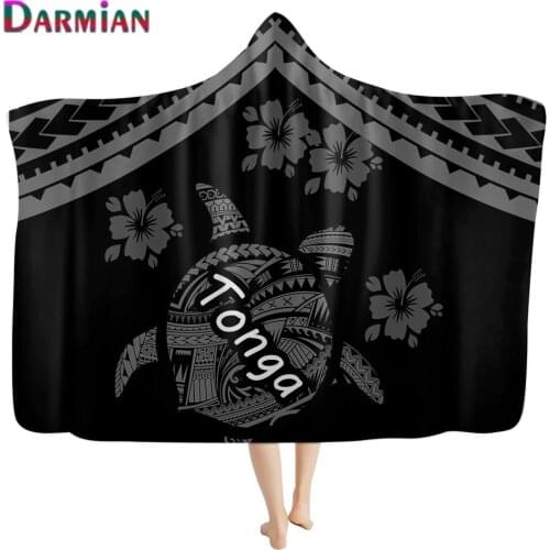 DARMIAN Polynesian Tonga Tribe Turtle Design Sherpa Wearable Hooded Blanket for Adult Kids Warm Sofa Throw Blanket Fall Winter