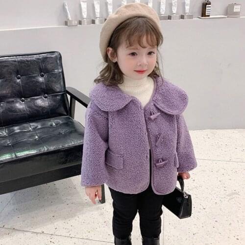 Baby Kids Clothes Winter Spring Girls Velvet Horn Buckle Jacket Thickened Coat 2-6Years Old 2021