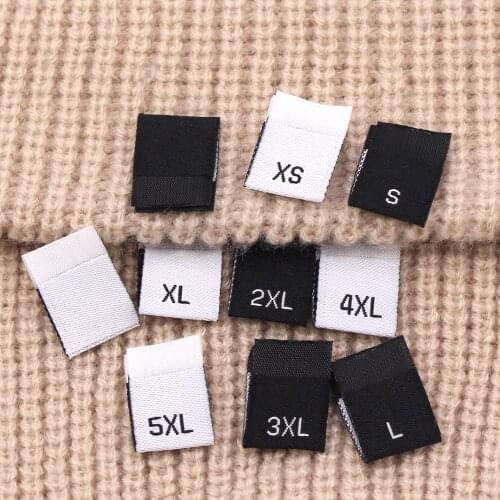 100Pcs Size Labels XS-5XL Black White Clothing Tags Size Mark Cotton Label For Clothes T-Shirt Fabric Sewing Accessores 12*35MM