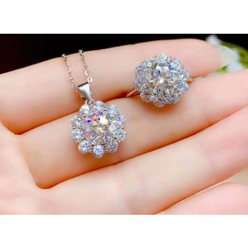 Mossan Diamond Ring Necklace Set S925 Eight Heart Eight Arrow Cutting VVS Simple Classic Fine Fashion Jewelry Free Shipping