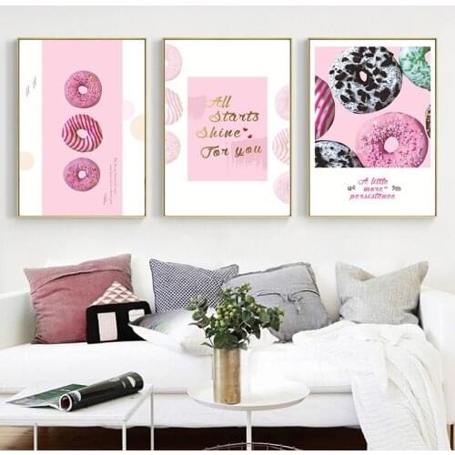 3 Pieces Print Letter Poster Minimalist Pink Candy Doughnut Nordic Canvas Painting Decor Wall Painting Living Room Unframed