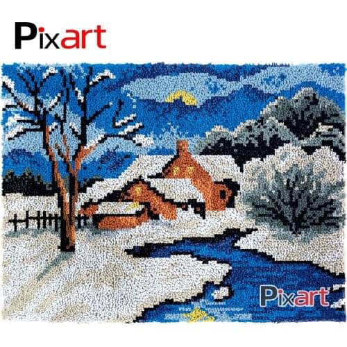 Latch Hook Rug Winter Scenery Crocheting Tapestry Kits DIY Carpet Rug Chunky Yarn Needlework Knitted Floor Mat Hobby & Crafts