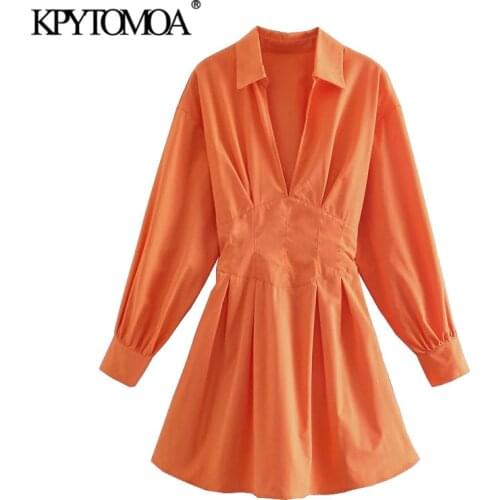 KPYTOMOA Women 2021 Chic Fashion Backless Lace-up Pleated Mini Dress Vintage Long Sleeve Fitted Female Dresses Vestidos Mujer