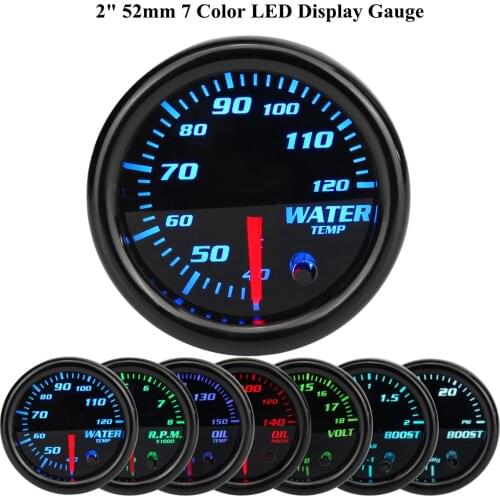 2'' 52mm 7 Color LED Gauge Car Mechanical Boost PSI/BAR Oil Press Oil Temp Water Temp RPM Tach Vacuum Volt Universal Meter