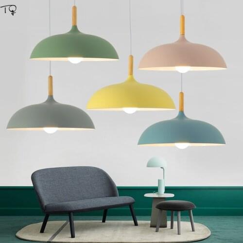Fashion Minimalist Modern Pendant Lamps Led E27 Art Decor Aluminum Wood Lampshade Macaroon Hanging Lamp Dining Room Luminaire