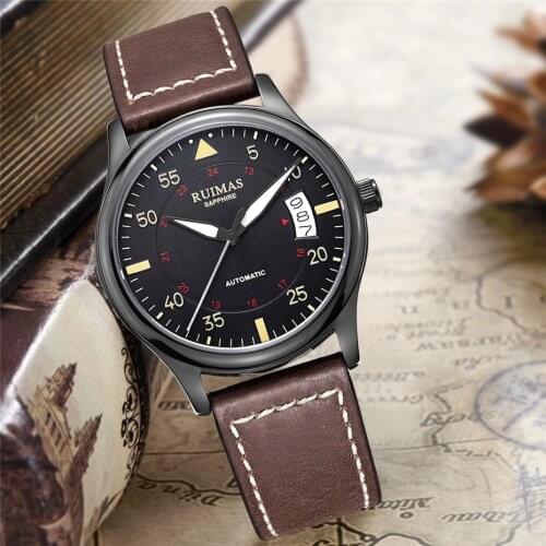 Fashion Japan Mechanical Watch Men Wrist Automatic Retro Watches Male Waterproof Leather Strap Clock watches Erkek Kol Saati